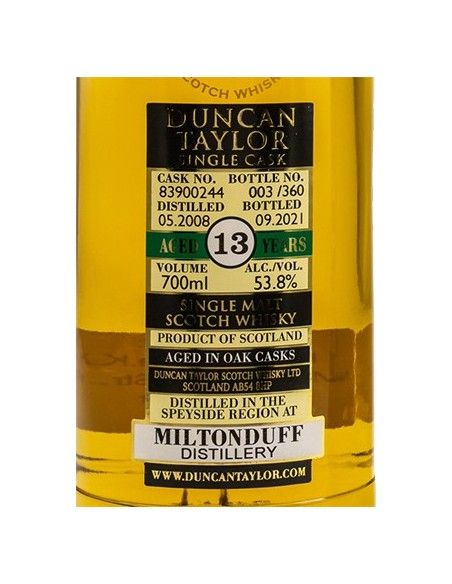 Scotch Whisky Single Cask 'Miltonduff' 13 Years 2008 (700 ml. metal box) Duncan Taylor Duncan Taylor - 3 Scotch Whisky Single Cask 'Miltonduff' 13 Years 2008 (700 ml. metal box) Duncan Taylor Duncan Taylor - 3