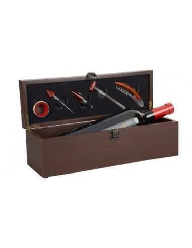 Cassetta per 1 Bottiglia 5 Accessori per Degustazione in legno con cerniere Cassetta per 1 Bottiglia 5 Accessori per Degustazione in legno con cerniere