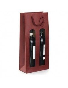 Burgundy Wine Holder Gift Bag with Window for 2 Bottles Vino45 - 1