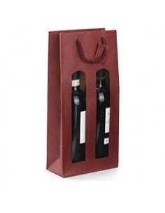 Gift Bags - Burgundy Wine Holder Gift Bag with Window for 2 Bottles - Vino45 - 1