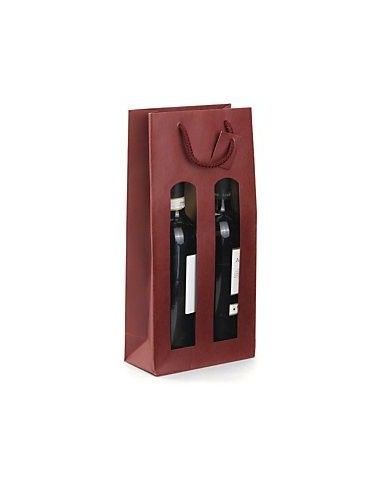 Burgundy Wine Holder Gift Bag with Window for 2 Bottles Vino45 - 1