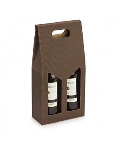 Gift Boxes - Vertical Brown Wine Box with Handle for 2 Bottles - Vino45 - 1