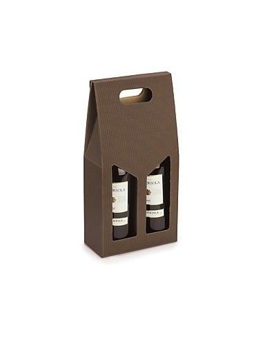 Scatole Regalo - Scatola Porta Vino Verticale Marrone con Manico per 2 Bottiglie - Vino45 - 1