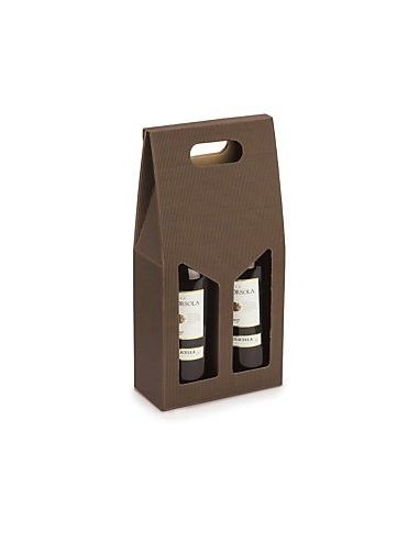 Gift Boxes - Vertical Brown Wine Box with Handle for 2 Bottles - Vino45 - 1