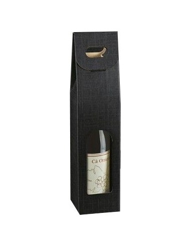 Scatole Regalo - Scatola Porta Vino Verticale Nera con Manico per 1 Bottiglia - Vino45 - 1