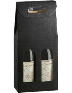 Gift Boxes - Vertical Black Wine Box with Handle for 2 Bottles - Vino45 - 1