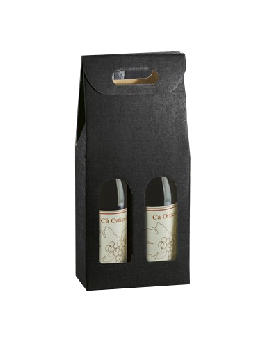 Gift Boxes - Vertical Black Wine Box with Handle for 2 Bottles - Vino45 - 1