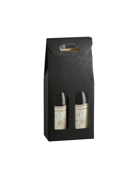 Scatola Porta Vino Verticale Nera con Manico per 2 Bottiglie Vino45 - 1