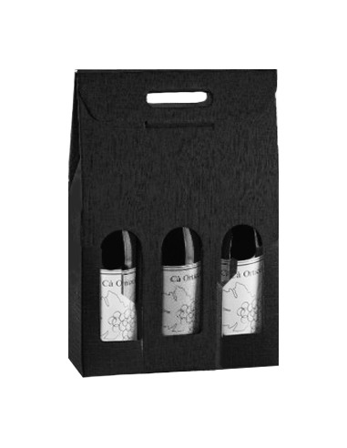 Scatole Regalo - Scatola Porta Vino Verticale Nera con Manico per 3 Bottiglie - Vino45 - 1