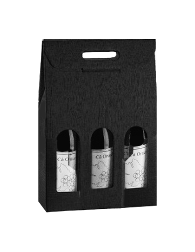 Vertical Black Wine Box with Handle for 3 Bottles Vino45 - 1