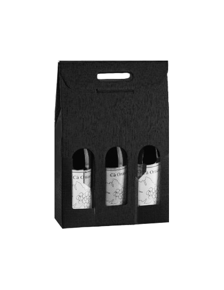Black Vertical Wine Box with Handle for 3 Bottles Vino45 - 1 Black Vertical Wine Box with Handle for 3 Bottles Vino45 - 1